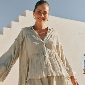 SABO Sage Green Huxley Tiered Swing Top — Relaxed Fit Size Small